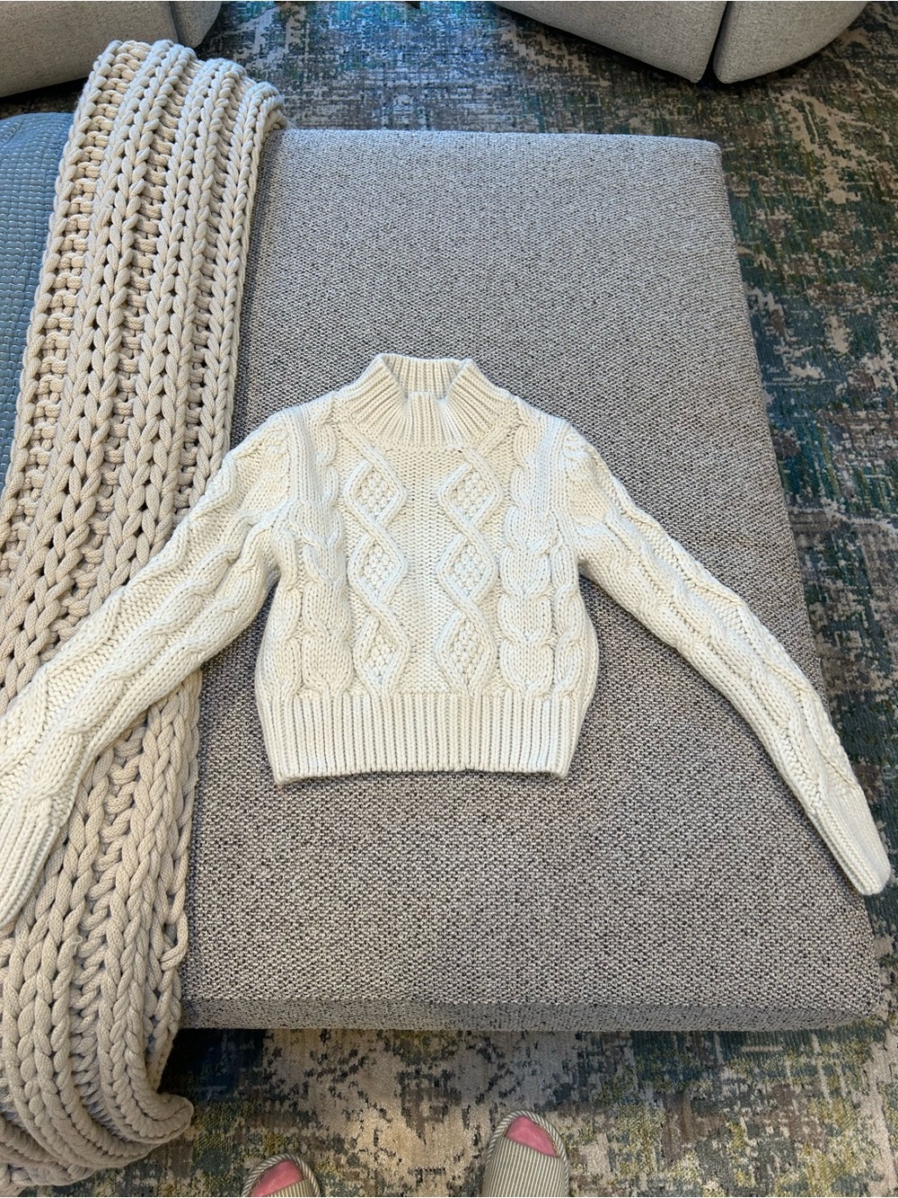 Zara Cream Cable Knit Mock Neck Sweater